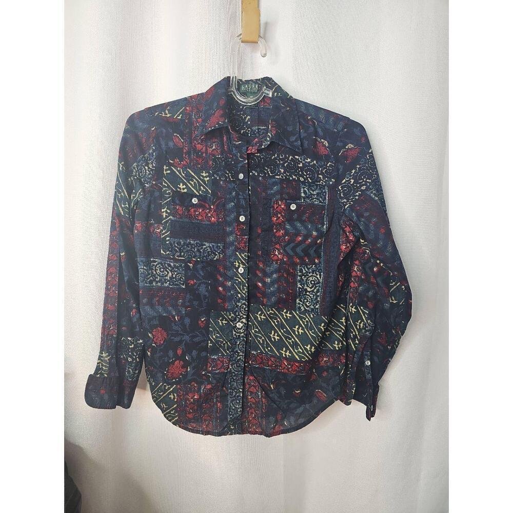 Ralph Lauren Button Down Shirt Patchwork Printed … - image 2
